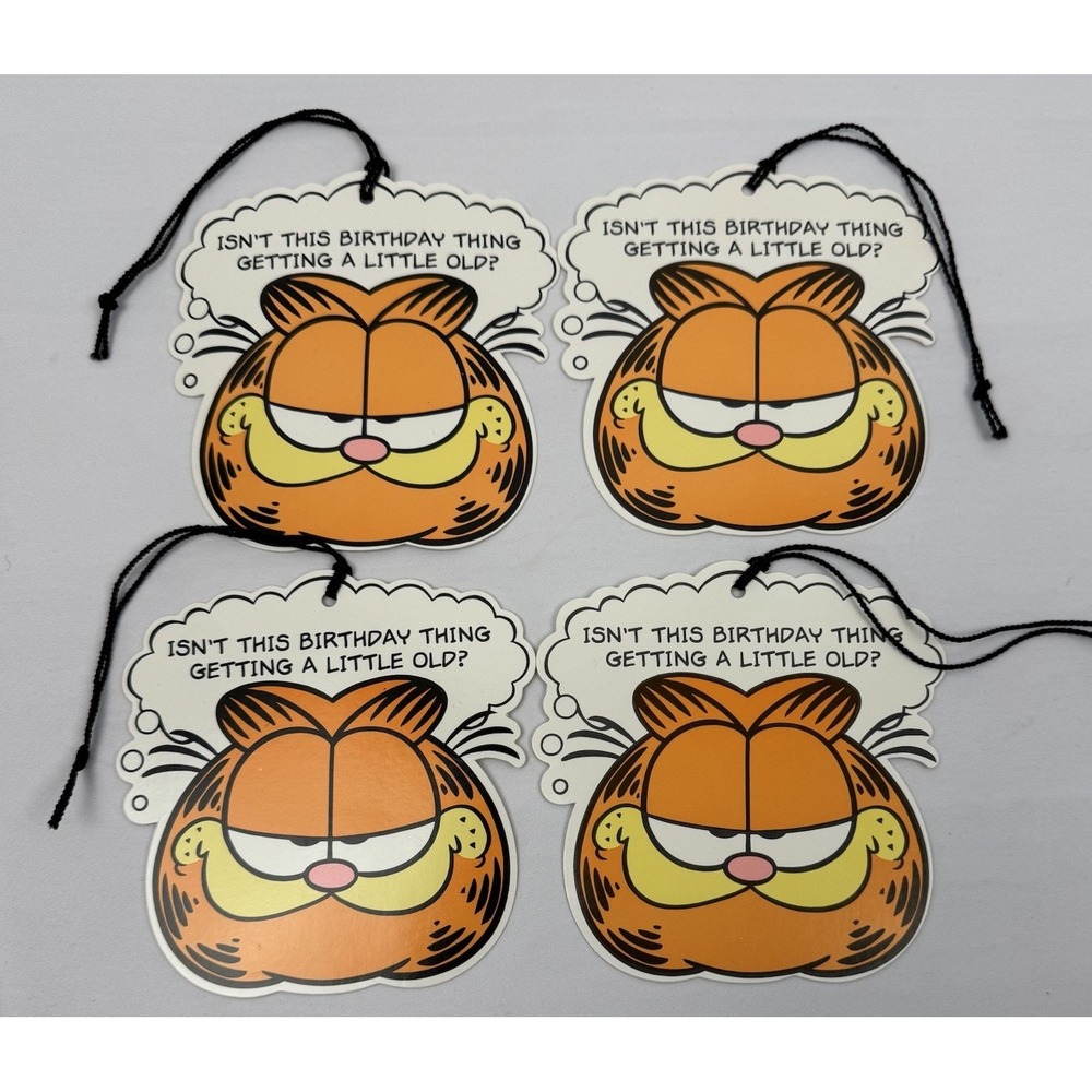 VTG Die Cut Garfield Birthday Present Gift‎ Tags / Cards Set of 4 Hallmark NOS